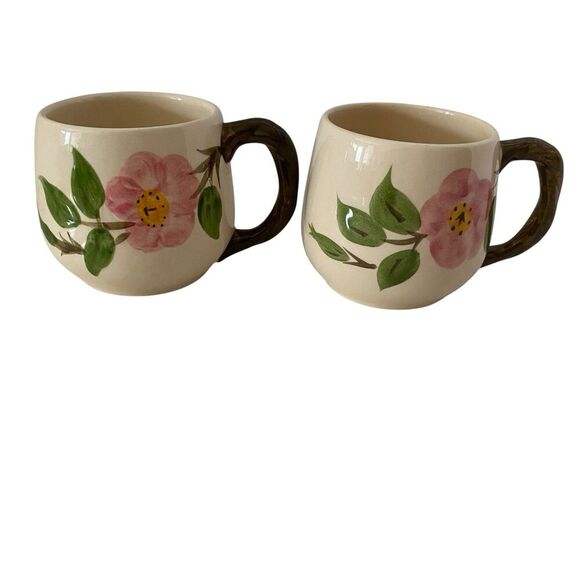 Vintage Franciscan Desert Rose Mugs Cups Set of 2 Pink Floral USA & England - Picture 1 of 4